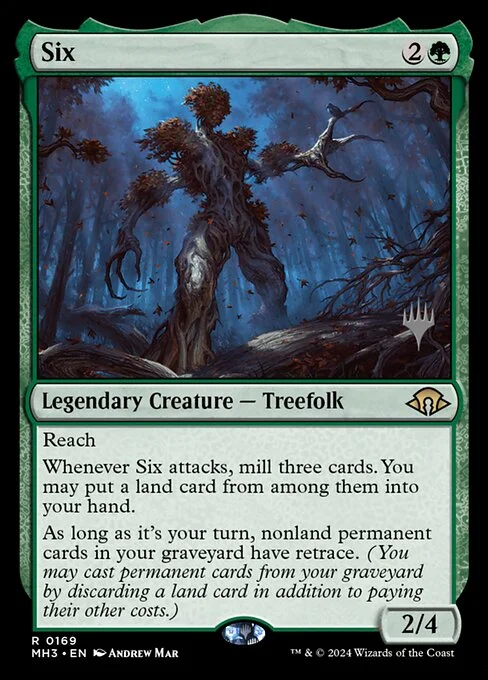 Six, carta Magic di tipo Legendary Creature — Treefolk illustrata da Andrew Mar