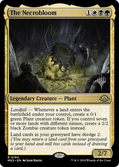 The Necrobloom, carta Magic di tipo Legendary Creature — Plant illustrata da Igor Krstic