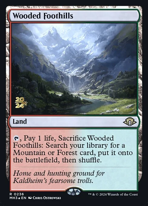 Wooded Foothills, carta Magic di tipo Land illustrata da Chris Ostrowski