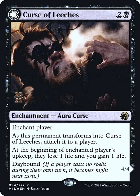 Curse of Leeches // Leeching Lurker, carta Magic di tipo Enchantment — Aura Curse // Creature — Leech Horror illustrata da Uriah Voth