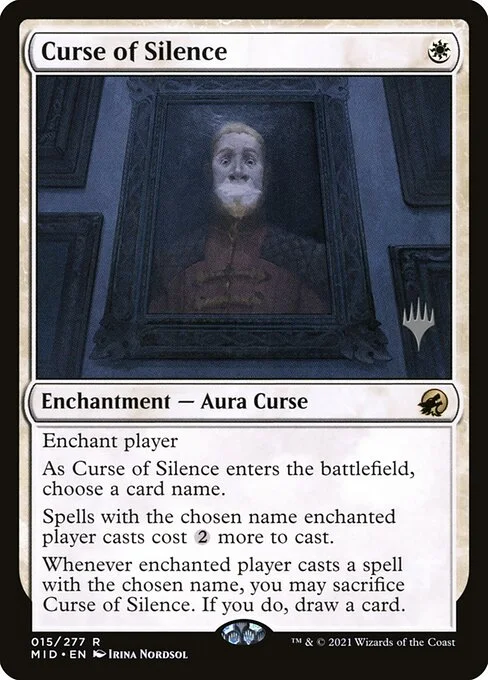 Curse of Silence, carta Magic di tipo Enchantment — Aura Curse illustrata da Irina Nordsol
