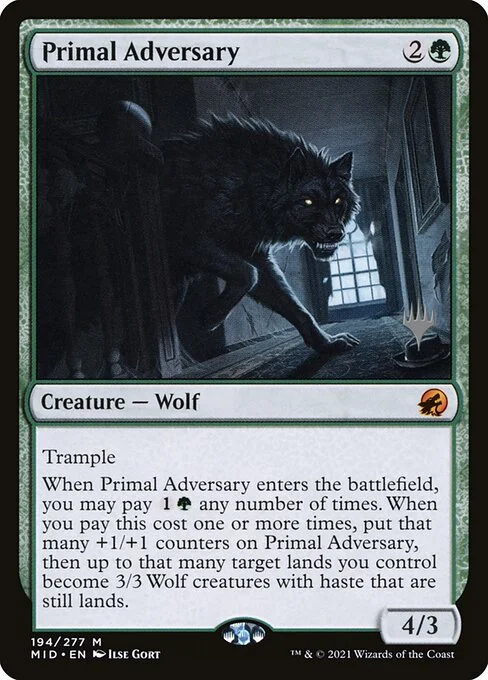 Primal Adversary, carta Magic di tipo Creature — Wolf illustrata da Ilse Gort