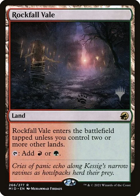 Rockfall Vale, carta Magic di tipo Land illustrata da Muhammad Firdaus