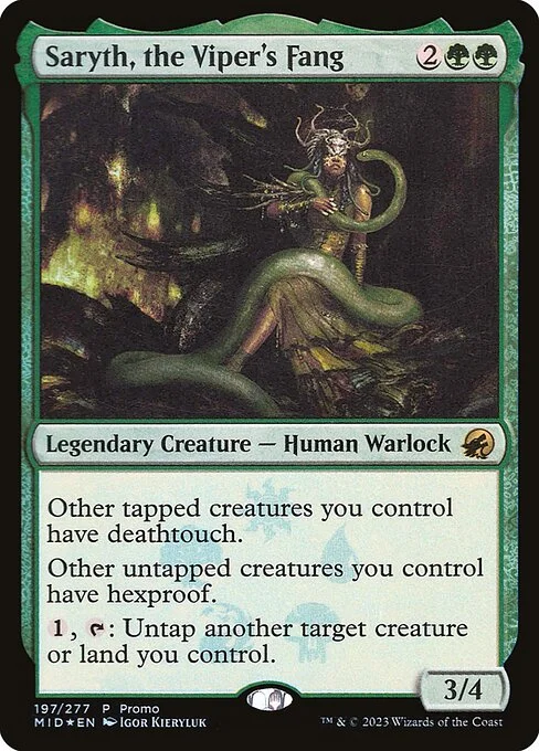 Saryth, the Viper's Fang, carta Magic di tipo Legendary Creature — Human Warlock illustrata da Igor Kieryluk