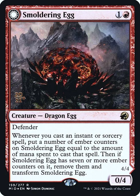 Smoldering Egg // Ashmouth Dragon, carta Magic di tipo Creature — Dragon Egg // Creature — Dragon illustrata da Simon Dominic