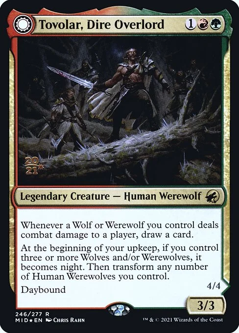 Tovolar, Dire Overlord // Tovolar, the Midnight Scourge, carta Magic di tipo Legendary Creature — Human Werewolf // Legendary Creature — Werewolf illustrata da Chris Rahn