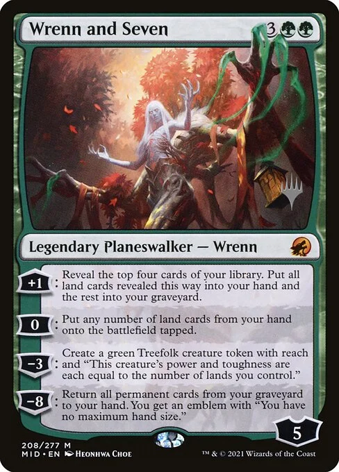 Wrenn and Seven, carta Magic di tipo Legendary Planeswalker — Wrenn illustrata da Heonhwa