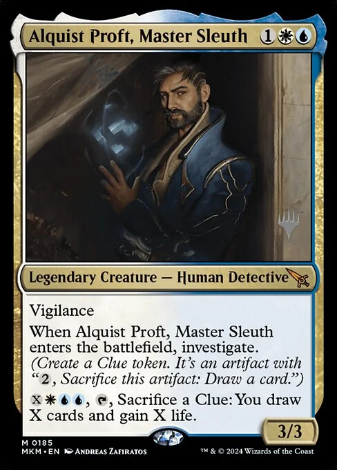 Alquist Proft, Master Sleuth, carta Magic di tipo Legendary Creature — Human Detective illustrata da Andreas Zafiratos