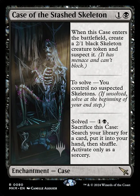 Case of the Stashed Skeleton, carta Magic di tipo Enchantment — Case illustrata da Camille Alquier