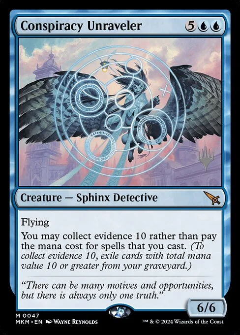 Conspiracy Unraveler, carta Magic di tipo Creature — Sphinx Detective illustrata da Wayne Reynolds