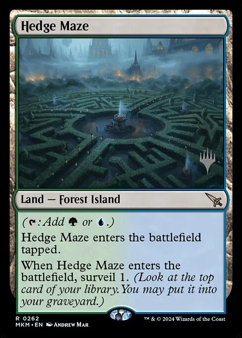 Hedge Maze, carta Magic di tipo Land — Forest Island illustrata da Andrew Mar