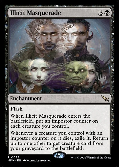 Illicit Masquerade, carta Magic di tipo Enchantment illustrata da Valera Lutfullina