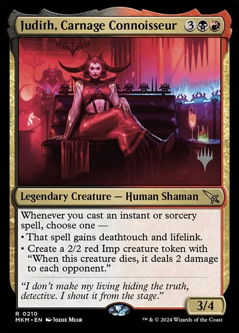 Judith, Carnage Connoisseur, carta Magic di tipo Legendary Creature — Human Shaman illustrata da Jodie Muir