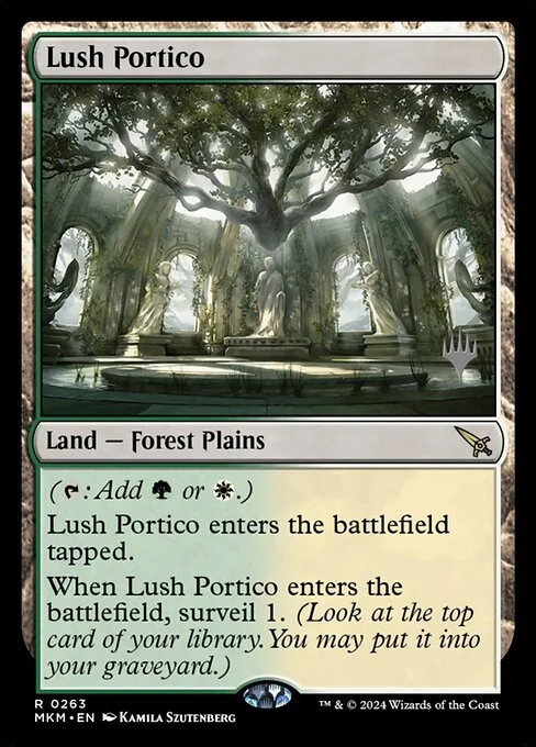 Lush Portico, carta Magic di tipo Land — Forest Plains illustrata da Kamila Szutenberg