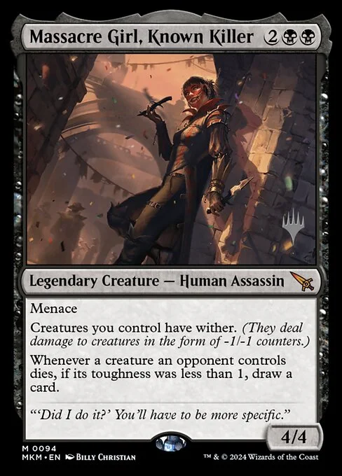Massacre Girl, Known Killer, carta Magic di tipo Legendary Creature — Human Assassin illustrata da Billy Christian