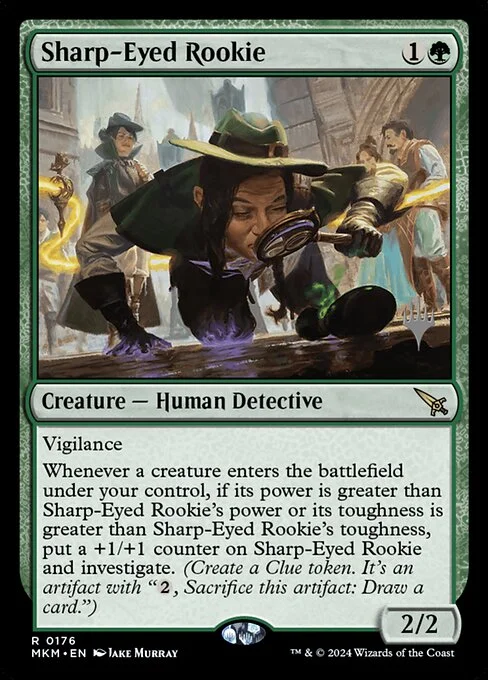 Sharp-Eyed Rookie, carta Magic di tipo Creature — Human Detective illustrata da Jake Murray