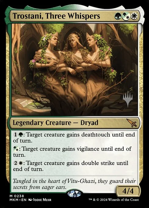 Trostani, Three Whispers, carta Magic di tipo Legendary Creature — Dryad illustrata da Jodie Muir