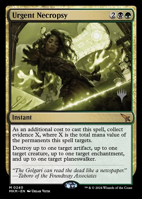 Urgent Necropsy, carta Magic di tipo Instant illustrata da Uriah Voth