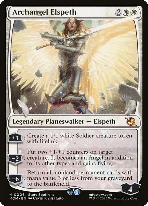 Archangel Elspeth, carta Magic di tipo Legendary Planeswalker — Elspeth illustrata da Cynthia Sheppard