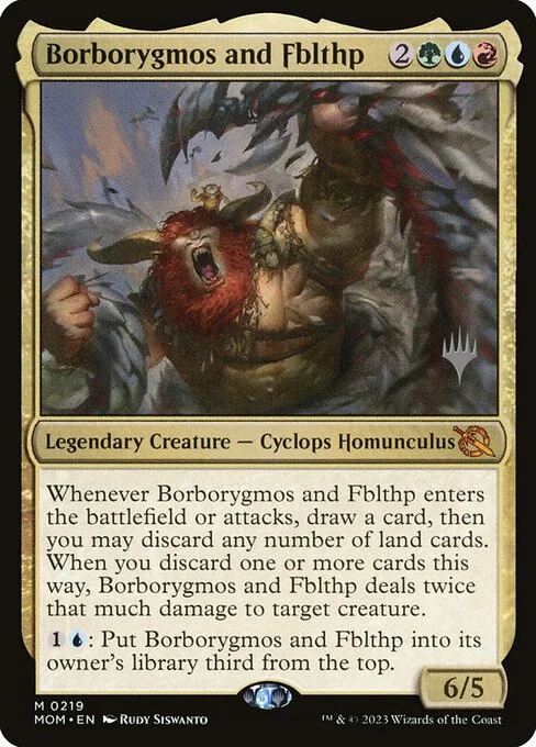 Borborygmos and Fblthp, carta Magic di tipo Legendary Creature — Cyclops Homunculus illustrata da Rudy Siswanto
