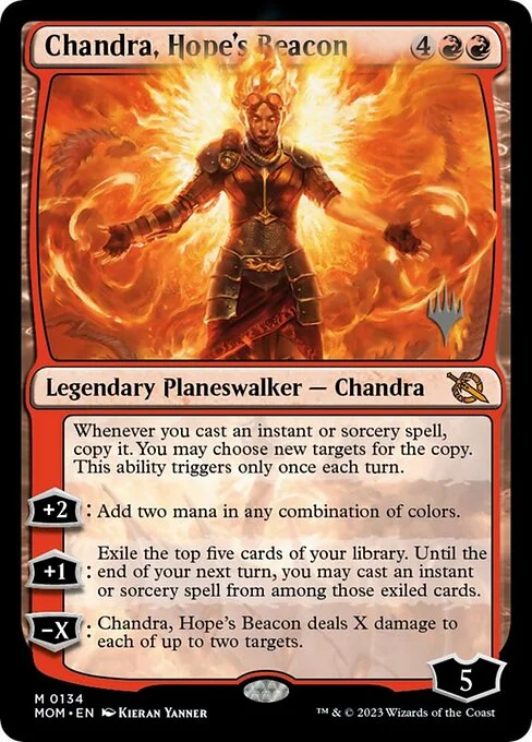 Chandra, Hope's Beacon, carta Magic di tipo Legendary Planeswalker — Chandra illustrata da Kieran Yanner