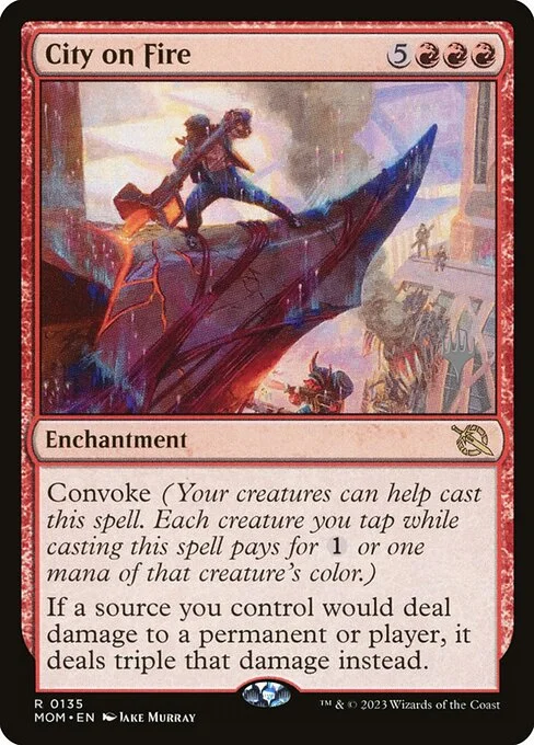 City on Fire, carta Magic di tipo Enchantment illustrata da Jake Murray