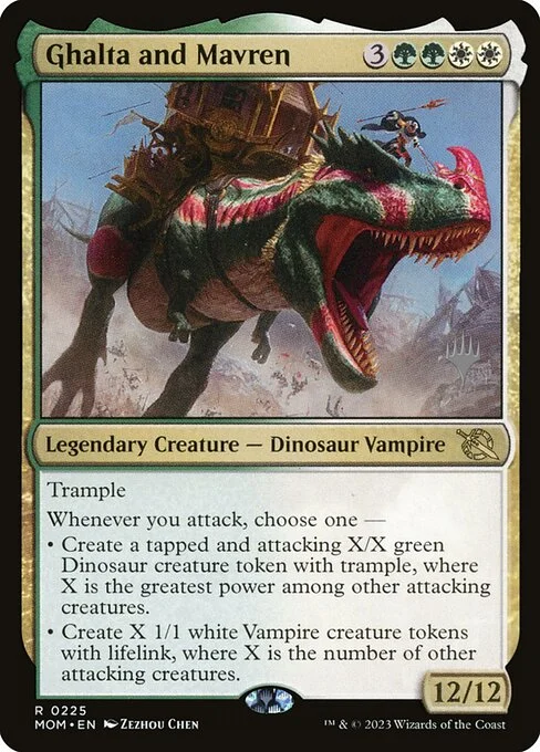 Ghalta and Mavren, carta Magic di tipo Legendary Creature — Dinosaur Vampire illustrata da Zezhou Chen