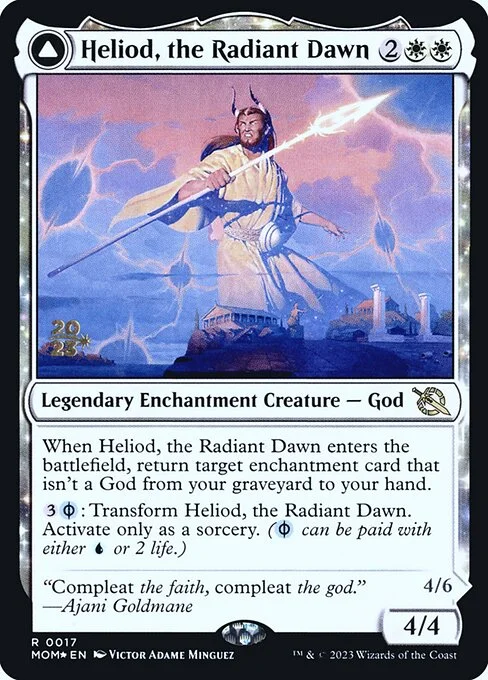 Heliod, the Radiant Dawn // Heliod, the Warped Eclipse, carta Magic di tipo Legendary Enchantment Creature — God // Legendary Enchantment Creature — Phyrexian God illustrata da Victor Adame Minguez