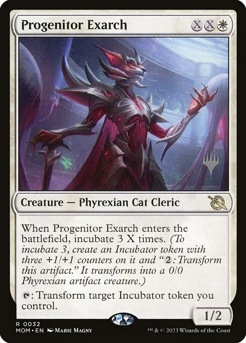 Progenitor Exarch, carta Magic di tipo Creature — Phyrexian Cat Cleric illustrata da Marie Magny