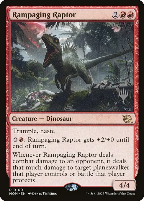 Rampaging Raptor, carta Magic di tipo Creature — Dinosaur illustrata da Denys Tsiperko