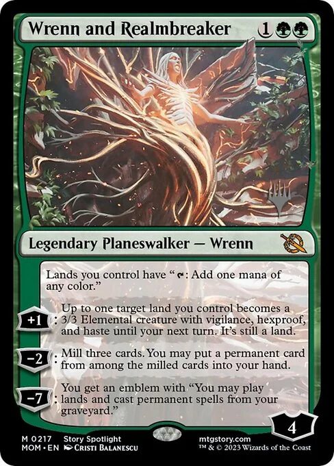 Wrenn and Realmbreaker, carta Magic di tipo Legendary Planeswalker — Wrenn illustrata da Cristi Balanescu