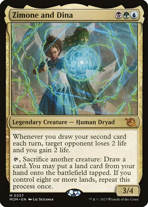 Zimone and Dina, carta Magic di tipo Legendary Creature — Human Dryad illustrata da Lie Setiawan
