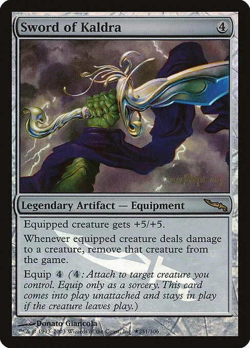 Sword of Kaldra, carta Magic di tipo Legendary Artifact — Equipment illustrata da Donato Giancola