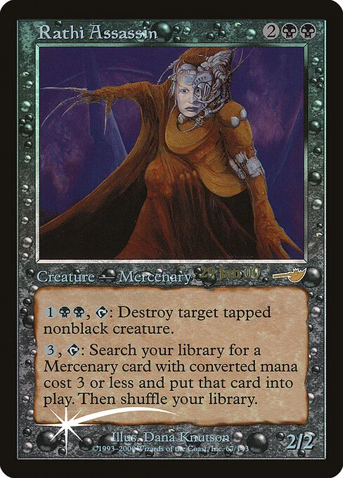 Rathi Assassin, carta Magic di tipo Creature — Phyrexian Zombie Mercenary Assassin illustrata da Dana Knutson