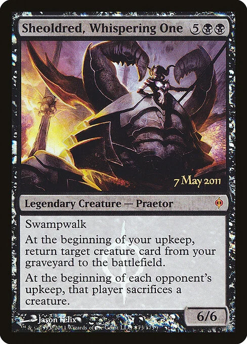 Sheoldred, Whispering One, carta Magic di tipo Legendary Creature — Phyrexian Praetor illustrata da Jason Felix