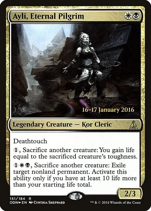 Ayli, Eternal Pilgrim, carta Magic di tipo Legendary Creature — Kor Cleric illustrata da Cynthia Sheppard