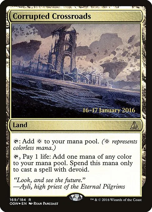 Corrupted Crossroads, carta Magic di tipo Land illustrata da Ryan Pancoast
