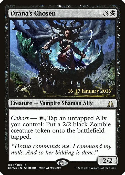 Drana's Chosen, carta Magic di tipo Creature — Vampire Shaman Ally illustrata da Deruchenko Alexander