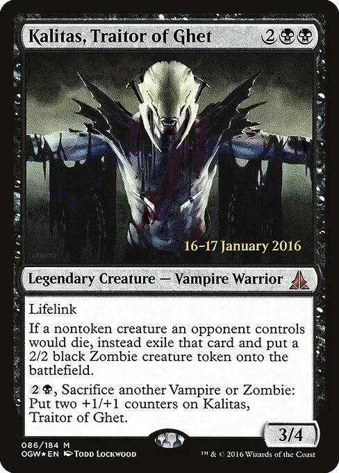 Kalitas, Traitor of Ghet, carta Magic di tipo Legendary Creature — Vampire Warrior illustrata da Todd Lockwood