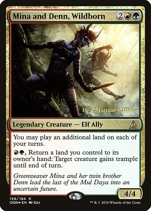 Mina and Denn, Wildborn, carta Magic di tipo Legendary Creature — Elf Ally illustrata da Izzy