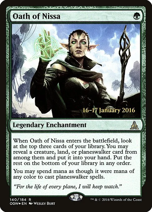 Oath of Nissa, carta Magic di tipo Legendary Enchantment illustrata da Wesley Burt