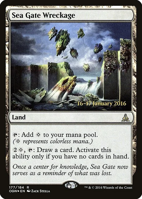 Sea Gate Wreckage, carta Magic di tipo Land illustrata da Zack Stella