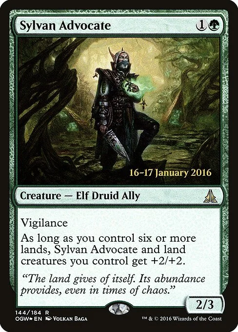 Sylvan Advocate, carta Magic di tipo Creature — Elf Druid Ally illustrata da Volkan Baǵa