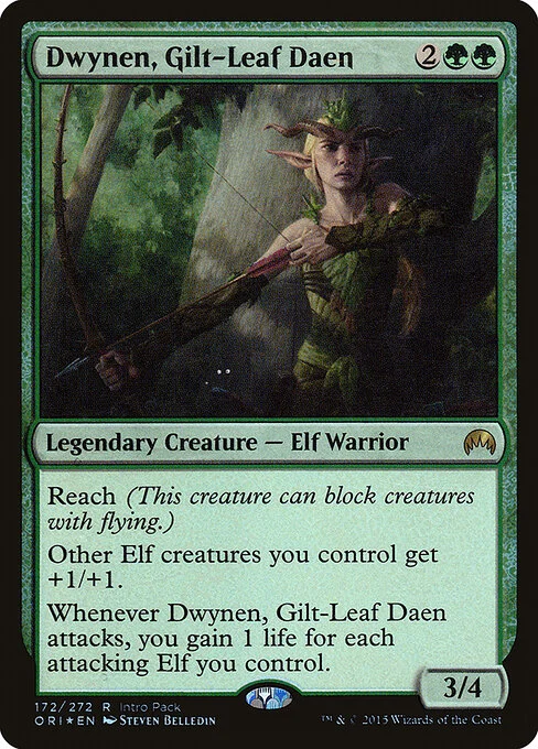 Dwynen, Gilt-Leaf Daen, carta Magic di tipo Legendary Creature — Elf Warrior illustrata da Steven Belledin