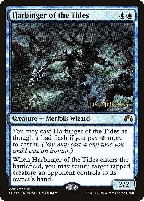 Harbinger of the Tides, carta Magic di tipo Creature — Merfolk Wizard illustrata da Svetlin Velinov