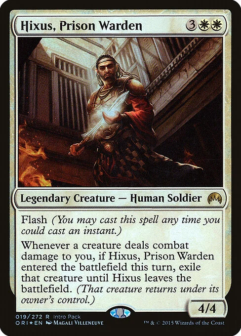 Hixus, Prison Warden, carta Magic di tipo Legendary Creature — Human Soldier illustrata da Magali Villeneuve