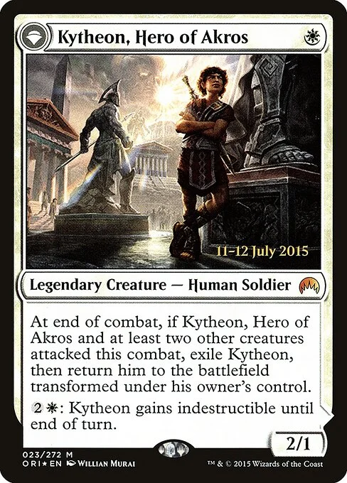 Kytheon, Hero of Akros // Gideon, Battle-Forged, carta Magic di tipo Legendary Creature — Human Soldier // Legendary Planeswalker — Gideon illustrata da Willian Murai