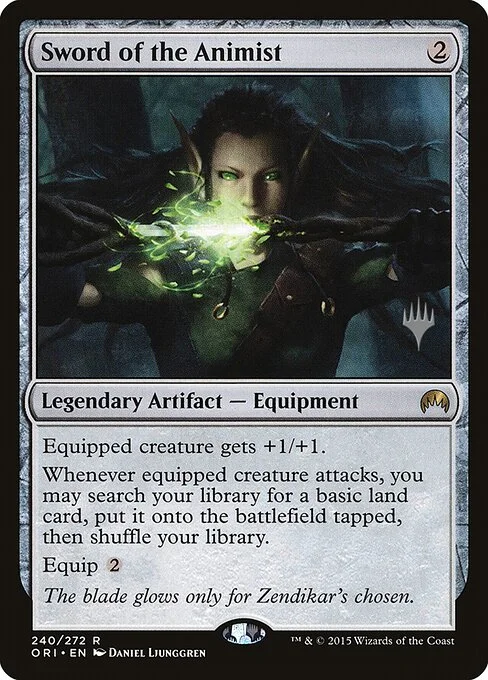 Sword of the Animist, carta Magic di tipo Legendary Artifact — Equipment illustrata da Daniel Ljunggren