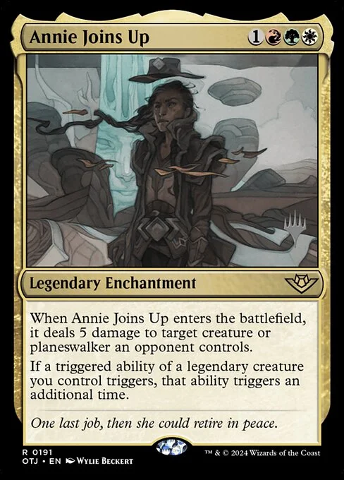 Annie Joins Up, carta Magic di tipo Legendary Enchantment illustrata da Wylie Beckert