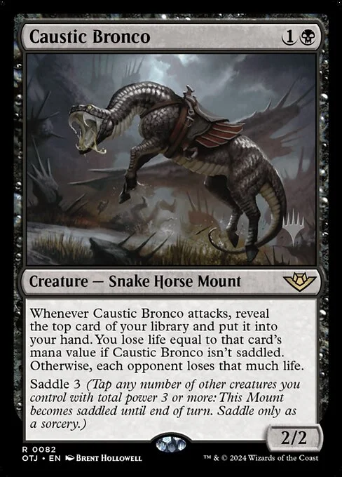 Caustic Bronco, carta Magic di tipo Creature — Snake Horse Mount illustrata da Brent Hollowell
